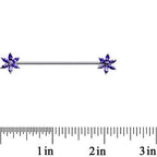 14G Purple CZ Pimpernel Flower Ends Industrial Barbell 40mm