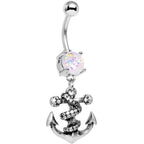 White Faux Opal Pirate Skull Nautical Anchor Dangle Belly Ring