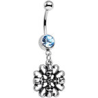 Aqua Gem Halloween Quad Skull and Snake Dangle Belly Ring