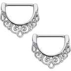 14G 9/16 Stainless Steel Fancy Filigree Nipple Clicker Set