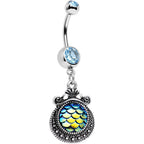 Aqua Gem Iridescent Blue Green Mermaid Scales Dangle Belly Ring
