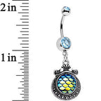 Aqua Gem Iridescent Blue Green Mermaid Scales Dangle Belly Ring