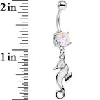 White Faux Opal See You Later Seahorse Dangle Belly Ring