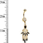 Clear Gem Gold Anodized Black Fan Chandelier Dangle Belly Ring
