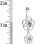 Clear Gem Framework Double Flower Dangle Belly Ring