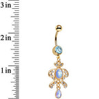 Light Blue Faux Opal Gold Anodized Victorian Fancy Dangle Belly Ring
