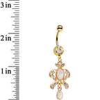 White Faux Opal Gold Anodized Victorian Fancy Dangle Belly Ring