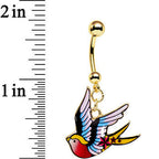 Gold Anodized Steel Tattoo Flash Sparrow Bird Dangle Belly Ring