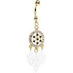 Clear Gem Gold Anodized Steel Dream Leaf Dangle Belly Ring