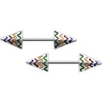 14G 9/16 Rainbow Chevron End with an Arrow Nipple Ring Set