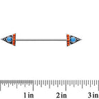 14G Blue Orange Artistic Deco Arrowhead Industrial Barbell 38mm