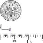 18G 1/4 Purplish 3mm CZ Gem Steel L-Shape Nose Ring