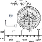 18G 1/4 Clear Heart 3mm CZ Gem Steel L-Shape Nose Ring