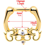1/4 Clear CZ Gem Gold Tone Anodized Angel Swirl Nipple Clicker Set