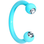 16G Clear Gem Teal Glow in the Dark Horseshoe Circular Barbell