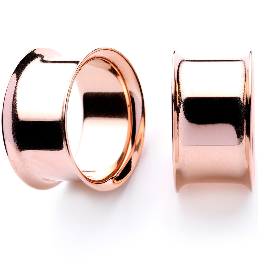 Rose Gold Tone Anodized Steel Double Flare Tunnel Plug Set 4mm to 16mm