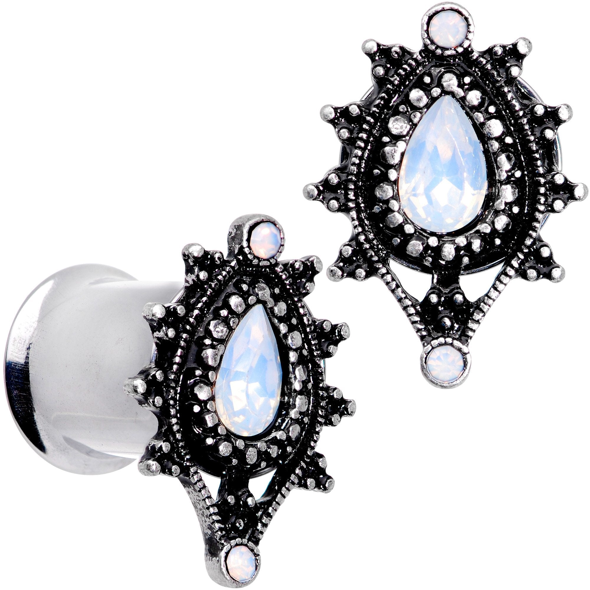 White Faux Opal Filigree Framed Double Flare Plug Set 6mm  to 12mm
