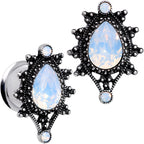 White Faux Opal Filigree Framed Double Flare Plug Set 6mm  to 12mm