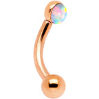 16G 1/4 White Synthetic Opal Flat Set Rose Gold IP Curved Eyebrow Rook Piercing