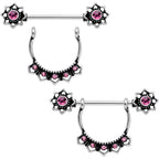 Pink Gem Flapper Fashion Removable Dangle Barbell Nipple Ring Set