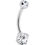 16G Solid 14K White Gold Round Cubic Zirconia Belly Ring