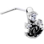 20G 1/4 Clear CZ Gem Nautical Anchor Faux Hoop L Shape Nose Ring