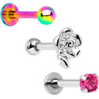 16G 1/4 Pink Gem Rainbow Cartilage Tragus Earring Set of 3