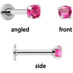 16G 1/4 Pink Gem Rainbow Cartilage Tragus Earring Set of 3