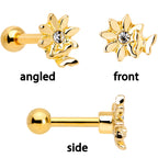 16G 1/4 Clear Gem Gold Tone Flower Cartilage Tragus Set of 3