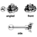 16G 1/4 Clear Gem Lotus Flower Black Cartilage Tragus Earring Set of 3