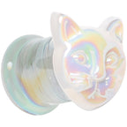 Aurora White Glass Double Flare Kitty Cat Plug Set 6mm to 25mm