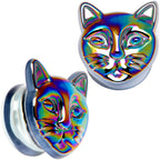 Aurora Black Glass Kitty Cat Double Flare Plug Set 6mm to 25 mm
