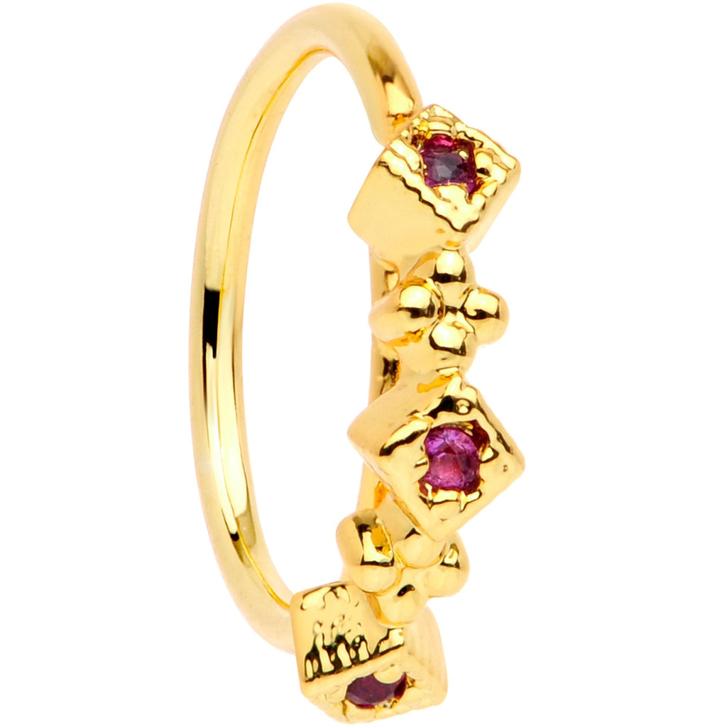 20G 5/16 Red Gem Gold Tone Flower Garden Seamless Circular Ring