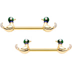 14G 9/16 Clear Gem Gold Tone Just Ducky Barbell Nipple Ring Set