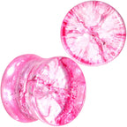 Pink Shattered Glass Flamingo Saddle Plug Set 6mm to 16mm