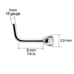 18G 1/4 Clear 3mm CZ Gem Grade 23 Titanium L Shaped Nose Ring