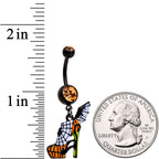 Orange Gem Black Halloween Batty Spider Stiletto Dangle Belly Ring