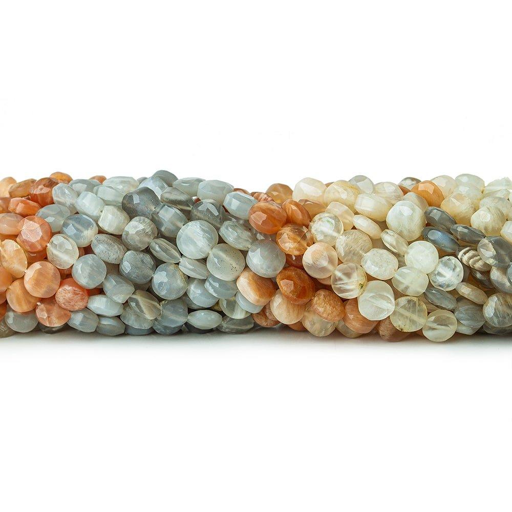 6.5-7mm Multi Color Moonstone Faceted Coin Beads, 15in - 61pcs