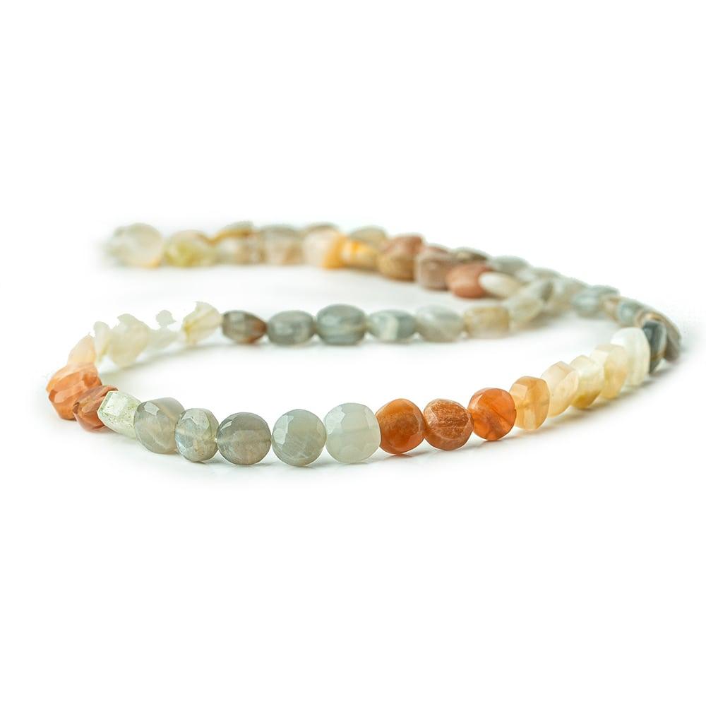 6.5-7mm Multi Color Moonstone Faceted Coin Beads, 15in - 61pcs