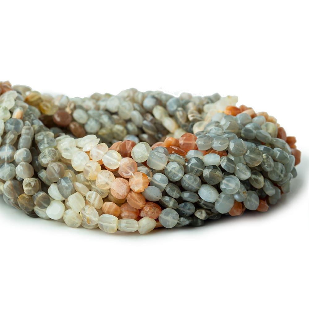 6.5-7mm Multi Color Moonstone Faceted Coin Beads, 15in - 61pcs