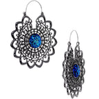 Blue Faux Druzy Black Serenity Mandala Tunnel Plug Earrings