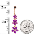 Purple Gem Rose Gold Tone Passionate Purple Petals Flower Dangle Belly Ring