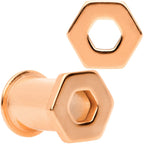 Rose Gold Tone Geometric Hexagon Double Flare Tunnel Plug Set 3mm to 25mm