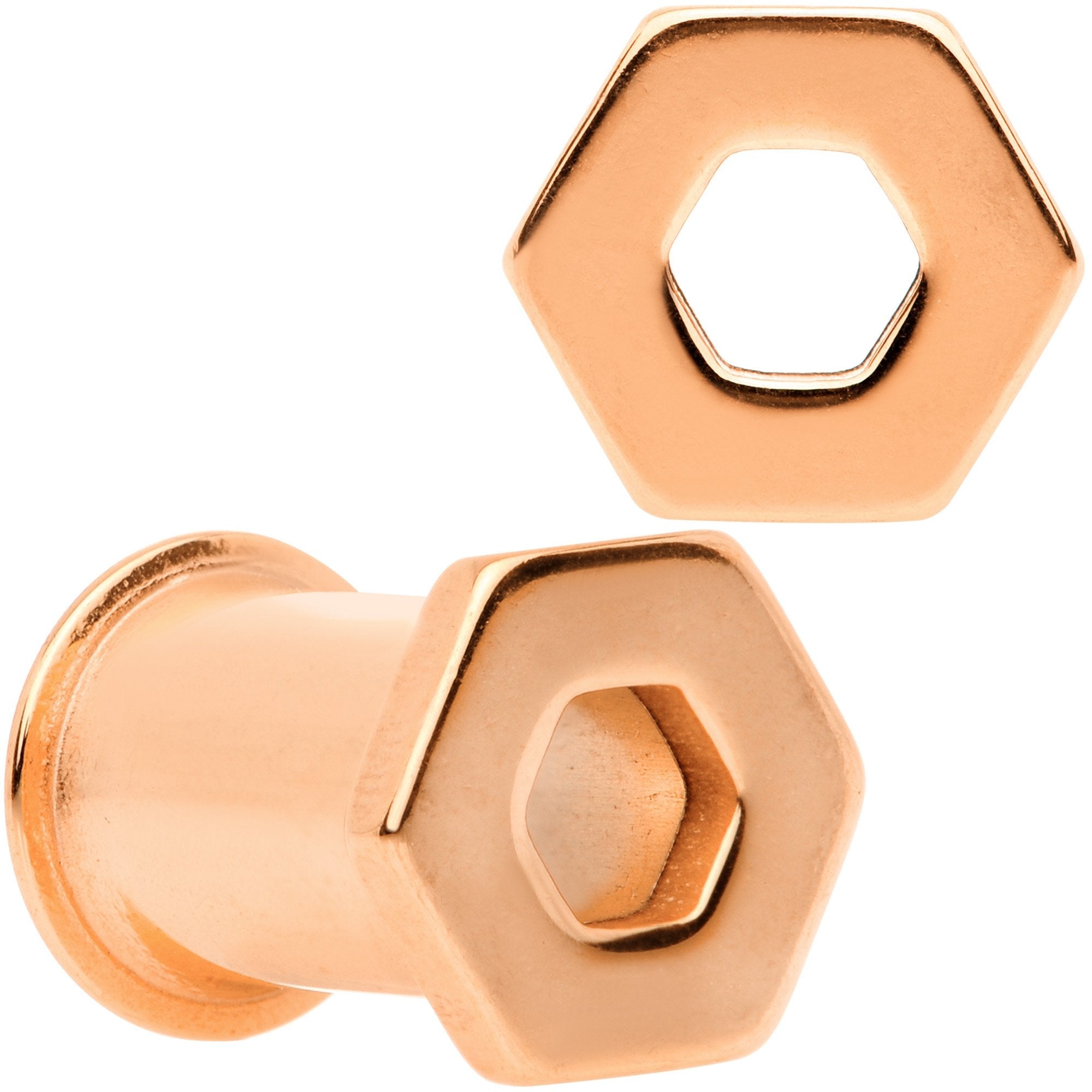 Rose Gold Tone Geometric Hexagon Double Flare Tunnel Plug Set 3mm to 25mm
