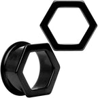 Black Geometric Hexagon Double Flare Tunnel Plug Set 3mm to 25mm