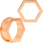 Rose Gold Tone Geometric Hexagon Double Flare Tunnel Plug Set 3mm to 25mm