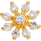 20G 1/4 Clear CZ Gem Gold Tone Flower L Shaped Nose Ring