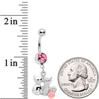 Pink Gem Color Yarn Cuddling Kittens Dangle Belly Ring