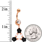 Clear Gem Rose Gold Tone Triple Flower Triangle Dangle Belly Ring