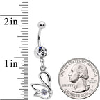 Clear CZ Gem Floating Modernist Swan Dangle Belly Ring